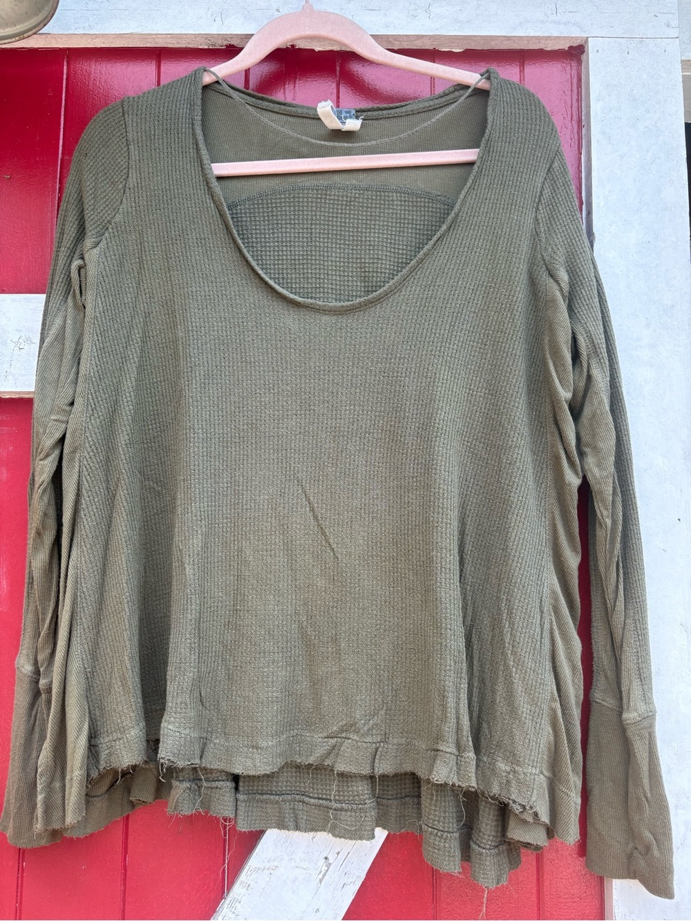 We The Free Olive Scoop Neck Waffle Long Sleeve Top